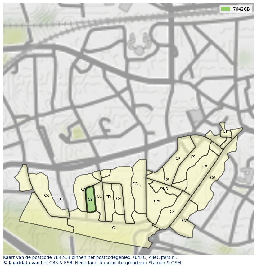 Afbeelding van het postcodegebied 7642 CB op de kaart.