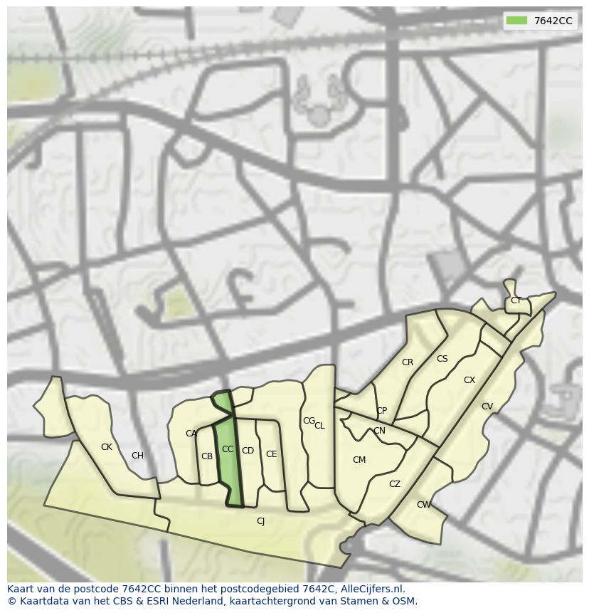 Afbeelding van het postcodegebied 7642 CC op de kaart.