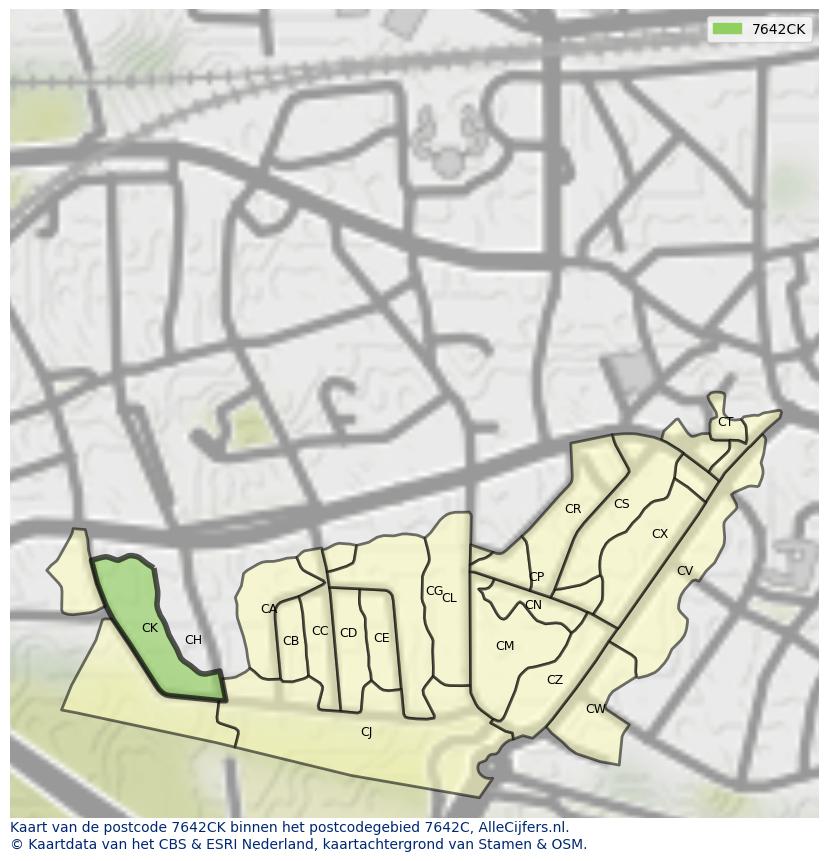 Afbeelding van het postcodegebied 7642 CK op de kaart.