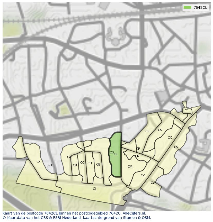 Afbeelding van het postcodegebied 7642 CL op de kaart.