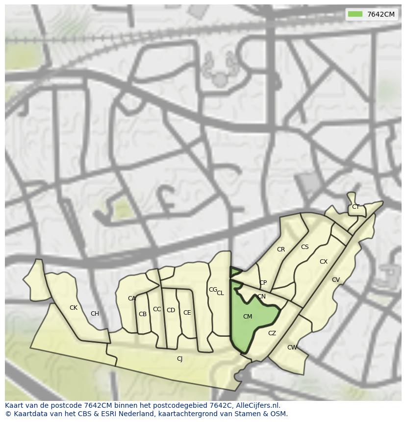 Afbeelding van het postcodegebied 7642 CM op de kaart.