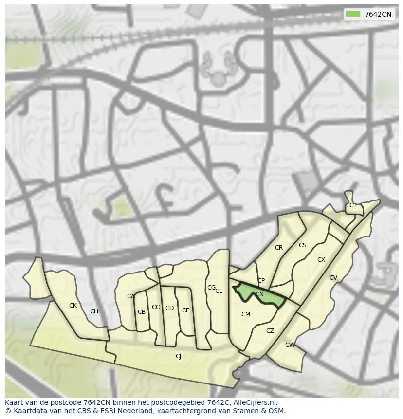 Afbeelding van het postcodegebied 7642 CN op de kaart.