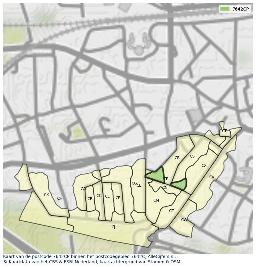 Afbeelding van het postcodegebied 7642 CP op de kaart.