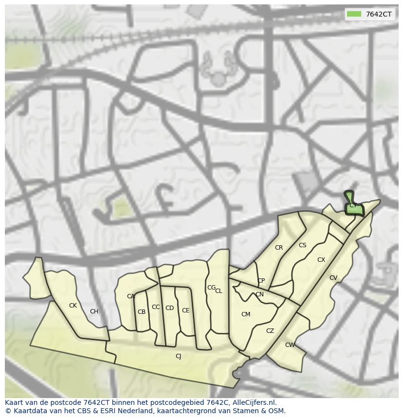 Afbeelding van het postcodegebied 7642 CT op de kaart.