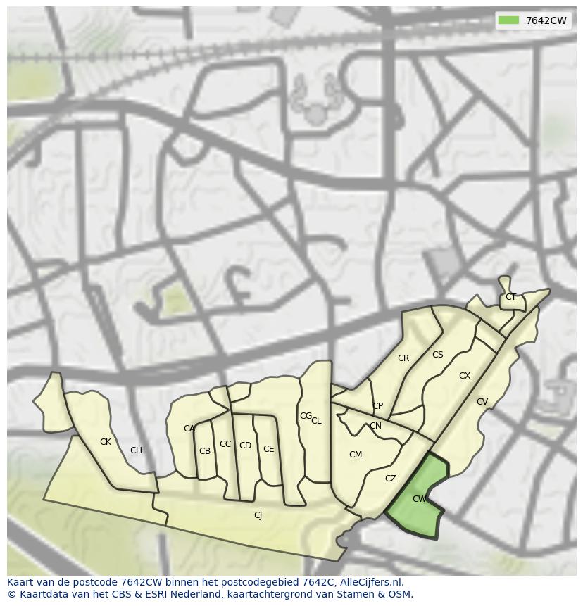 Afbeelding van het postcodegebied 7642 CW op de kaart.