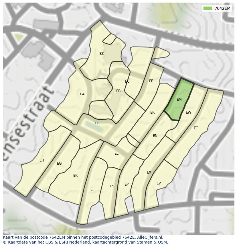 Afbeelding van het postcodegebied 7642 EM op de kaart.