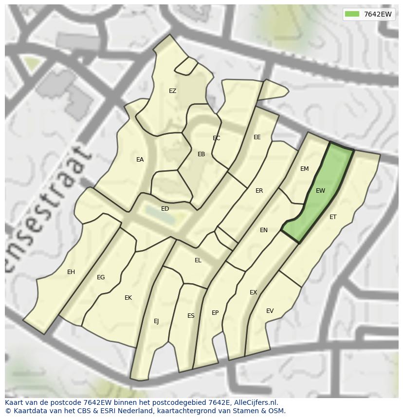 Afbeelding van het postcodegebied 7642 EW op de kaart.