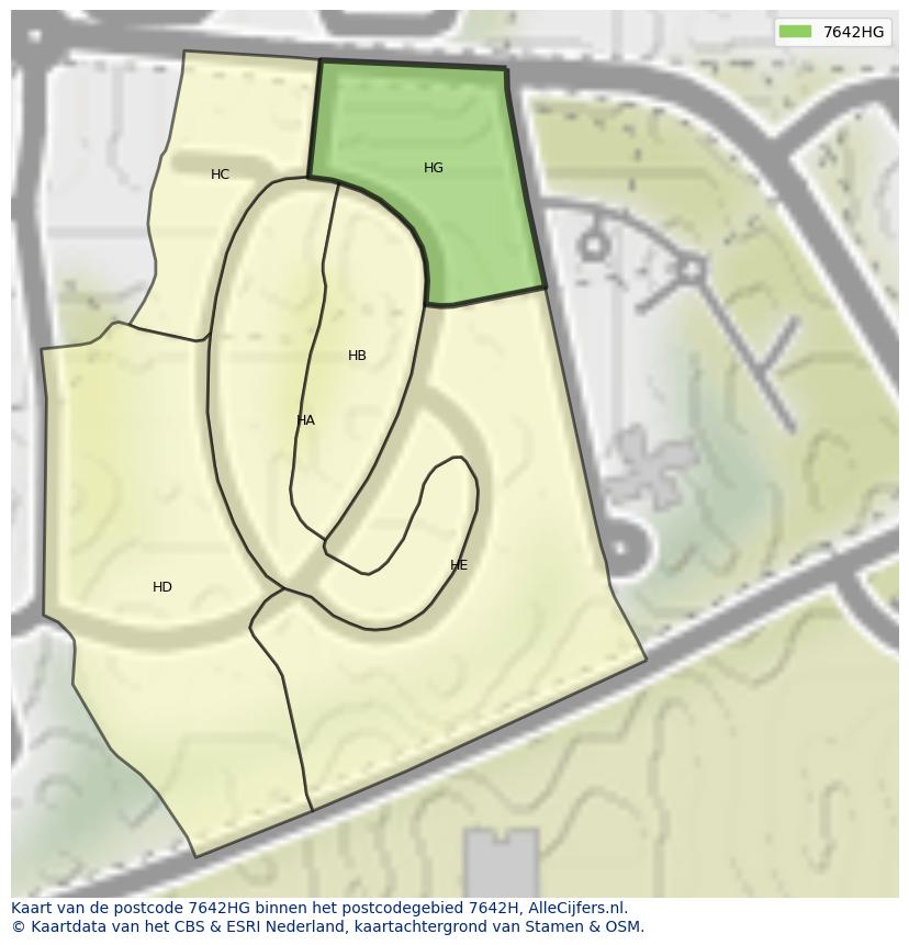 Afbeelding van het postcodegebied 7642 HG op de kaart.
