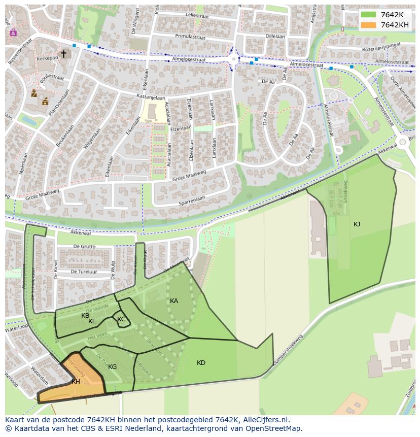 Afbeelding van het postcodegebied 7642 KH op de kaart.