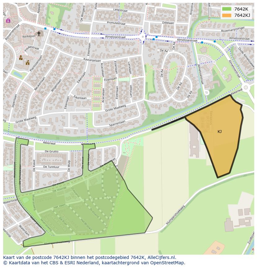 Afbeelding van het postcodegebied 7642 KJ op de kaart.