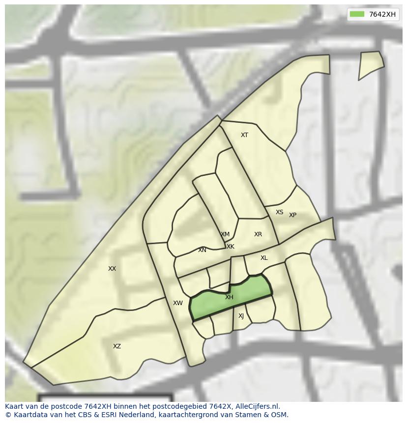 Afbeelding van het postcodegebied 7642 XH op de kaart.