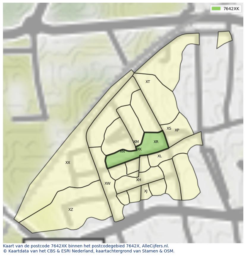 Afbeelding van het postcodegebied 7642 XK op de kaart.