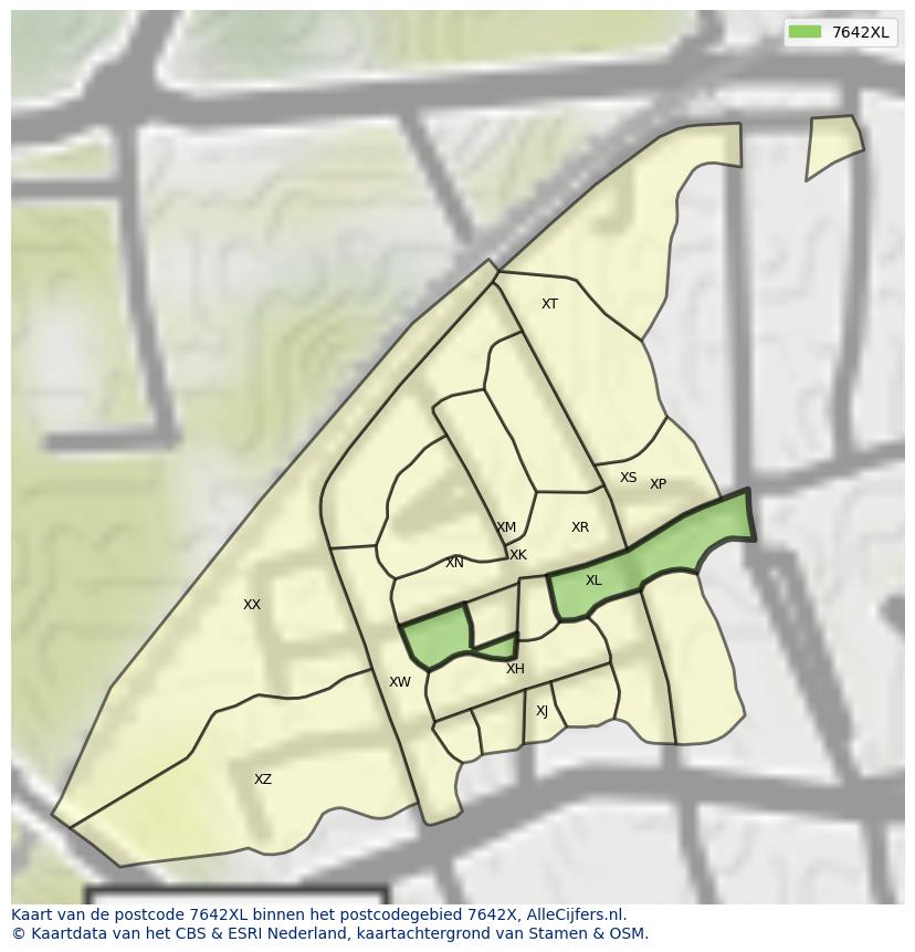 Afbeelding van het postcodegebied 7642 XL op de kaart.