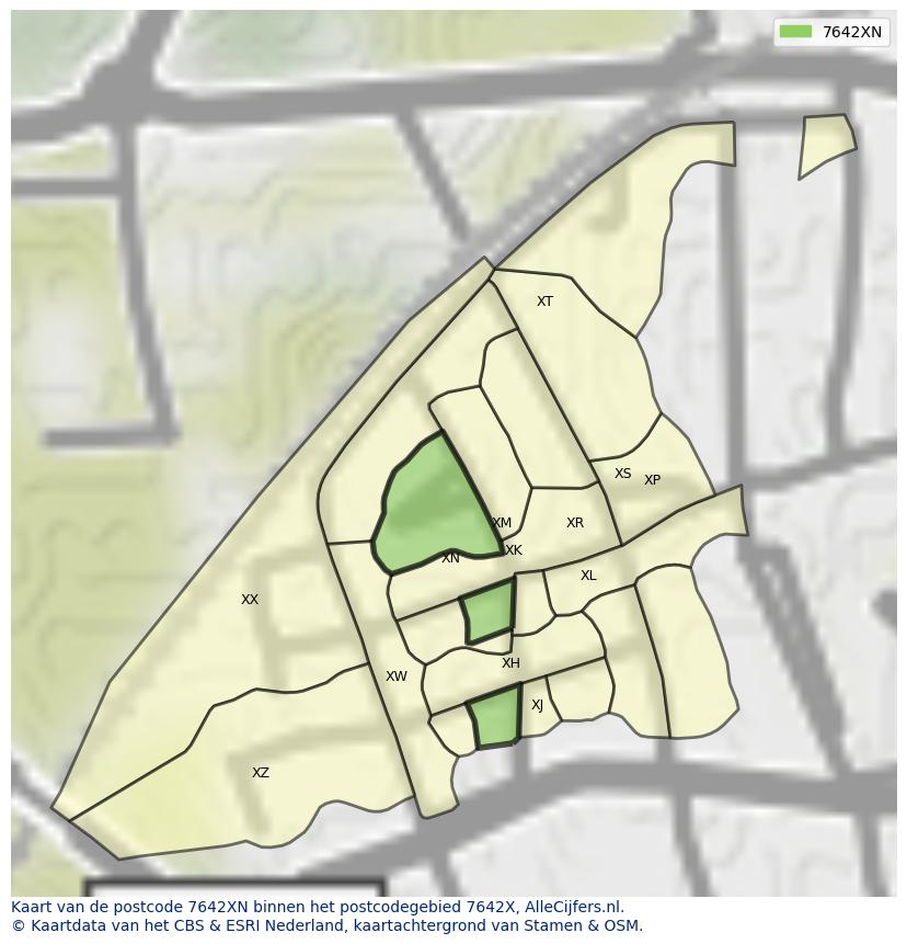 Afbeelding van het postcodegebied 7642 XN op de kaart.