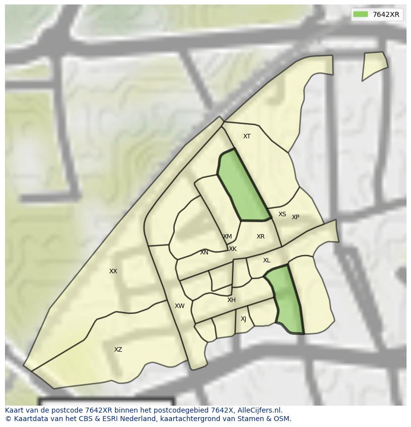 Afbeelding van het postcodegebied 7642 XR op de kaart.
