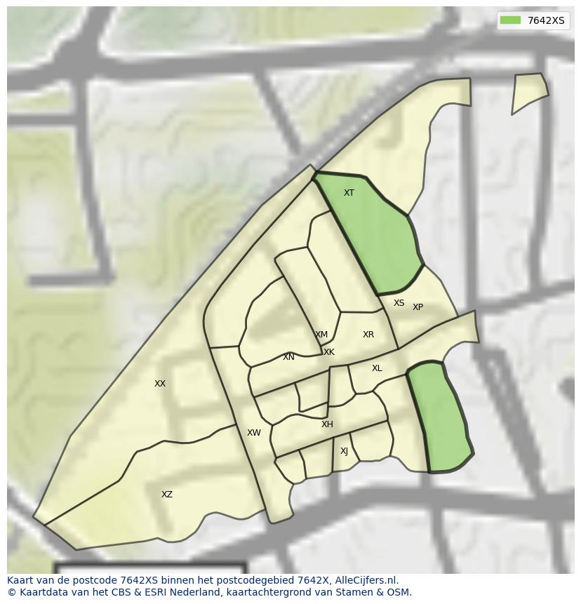 Afbeelding van het postcodegebied 7642 XS op de kaart.