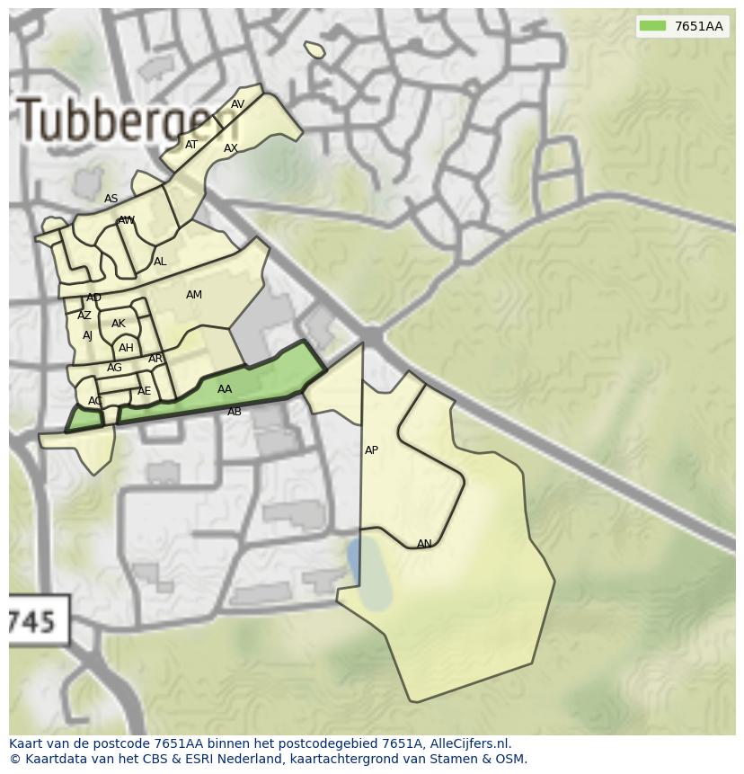 Afbeelding van het postcodegebied 7651 AA op de kaart.