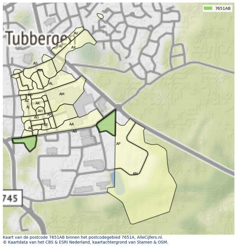 Afbeelding van het postcodegebied 7651 AB op de kaart.