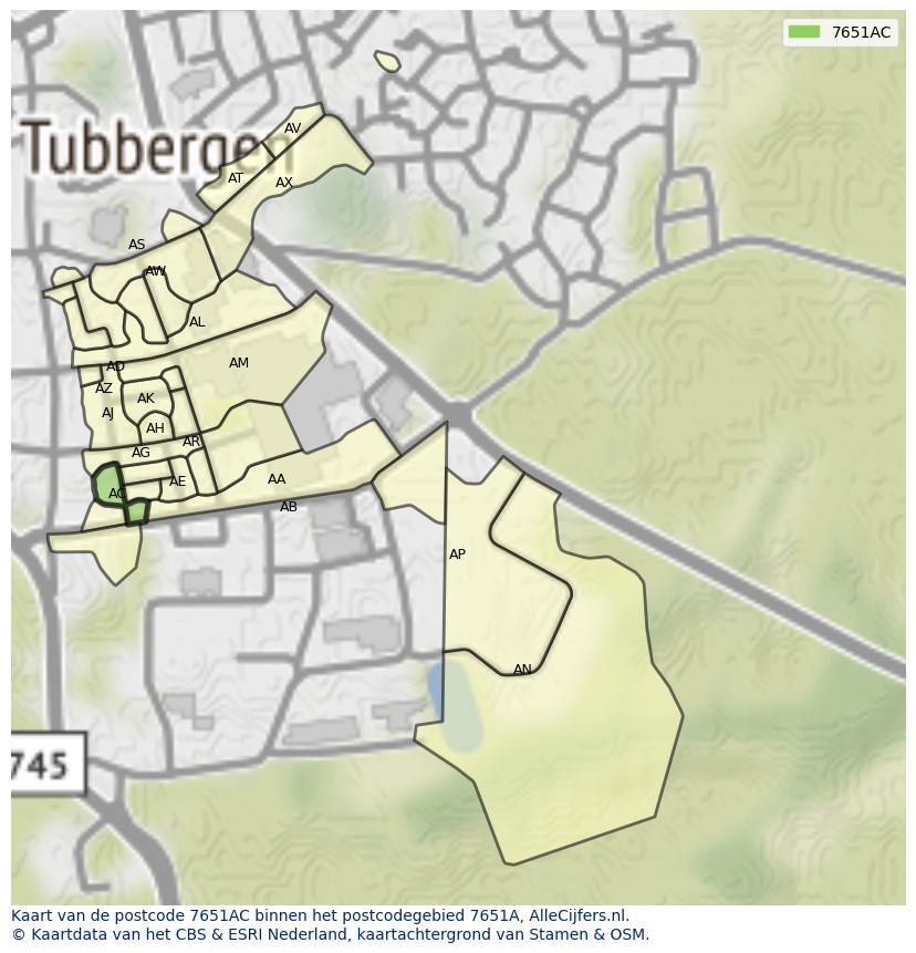 Afbeelding van het postcodegebied 7651 AC op de kaart.