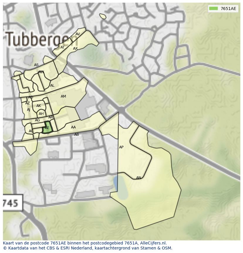 Afbeelding van het postcodegebied 7651 AE op de kaart.