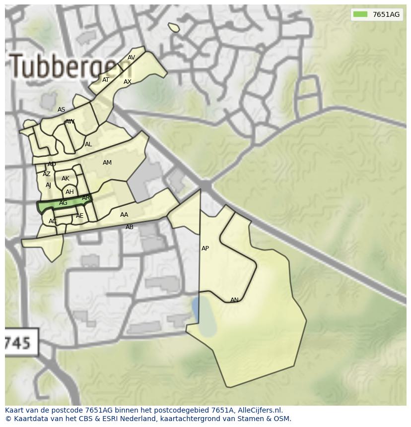 Afbeelding van het postcodegebied 7651 AG op de kaart.