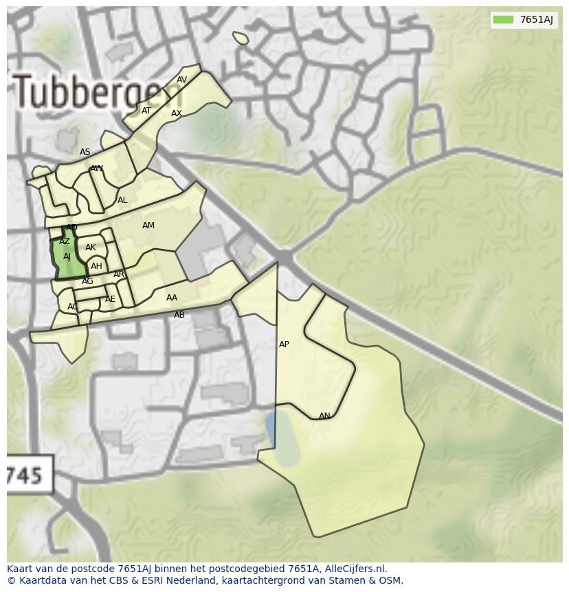 Afbeelding van het postcodegebied 7651 AJ op de kaart.
