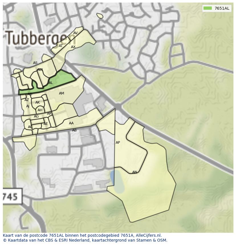 Afbeelding van het postcodegebied 7651 AL op de kaart.
