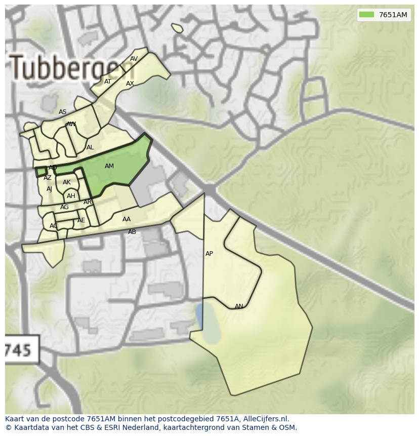 Afbeelding van het postcodegebied 7651 AM op de kaart.
