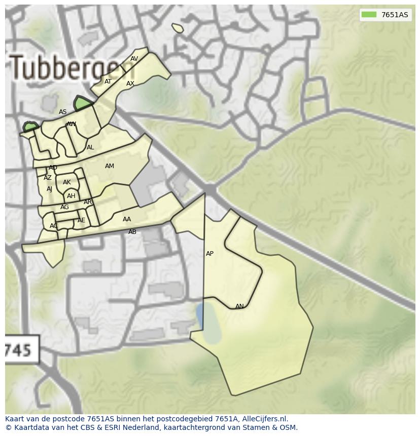 Afbeelding van het postcodegebied 7651 AS op de kaart.