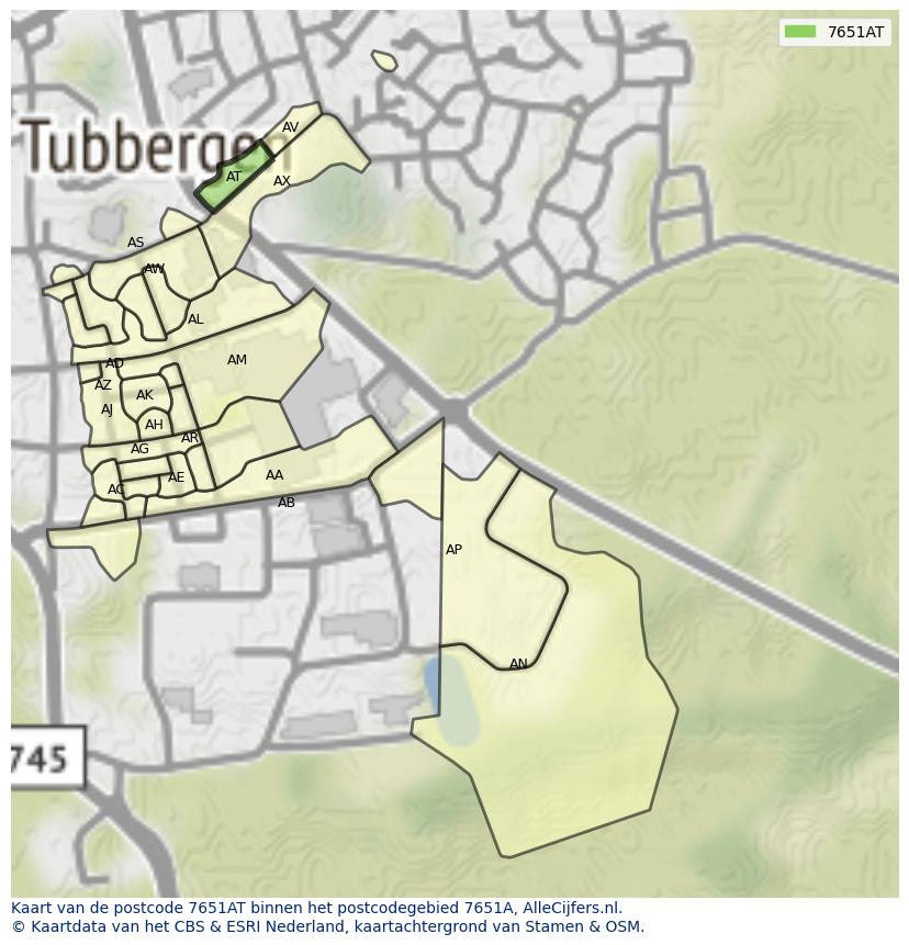 Afbeelding van het postcodegebied 7651 AT op de kaart.