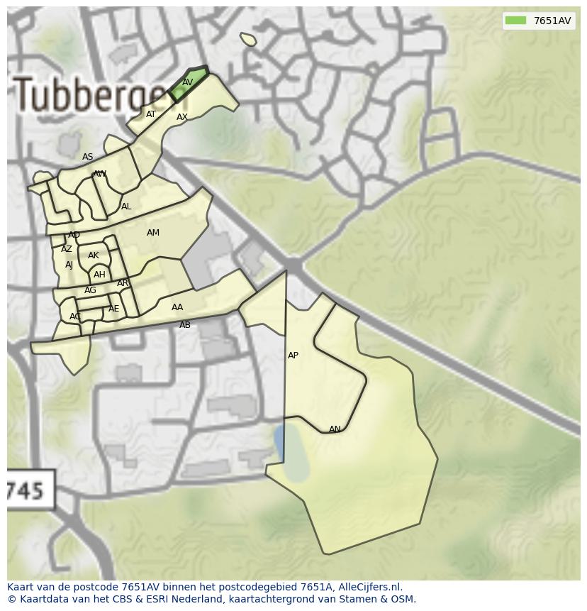 Afbeelding van het postcodegebied 7651 AV op de kaart.