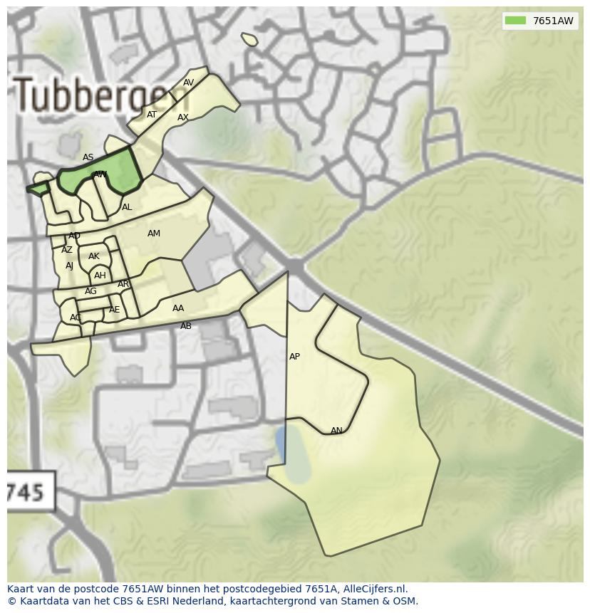 Afbeelding van het postcodegebied 7651 AW op de kaart.