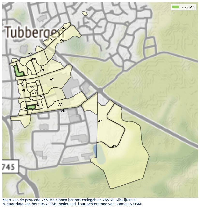 Afbeelding van het postcodegebied 7651 AZ op de kaart.