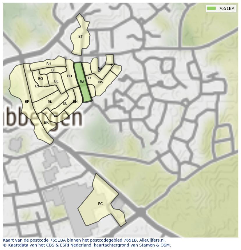 Afbeelding van het postcodegebied 7651 BA op de kaart.