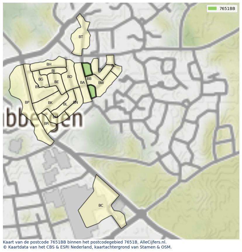 Afbeelding van het postcodegebied 7651 BB op de kaart.