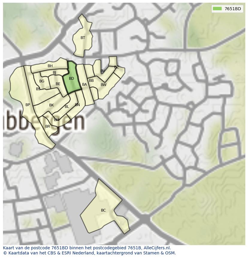 Afbeelding van het postcodegebied 7651 BD op de kaart.