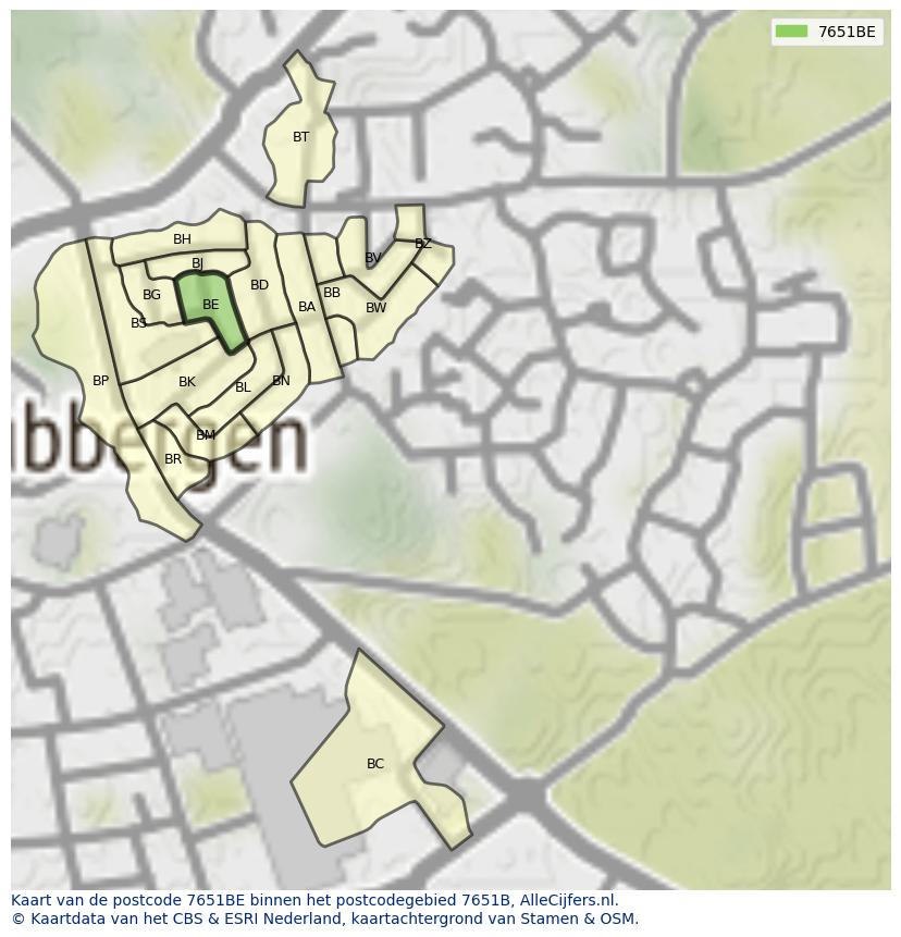 Afbeelding van het postcodegebied 7651 BE op de kaart.