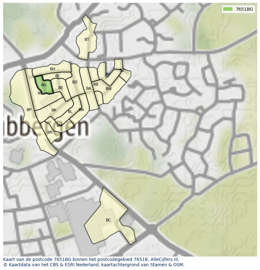 Afbeelding van het postcodegebied 7651 BG op de kaart.