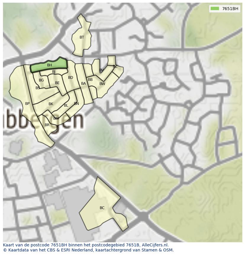 Afbeelding van het postcodegebied 7651 BH op de kaart.