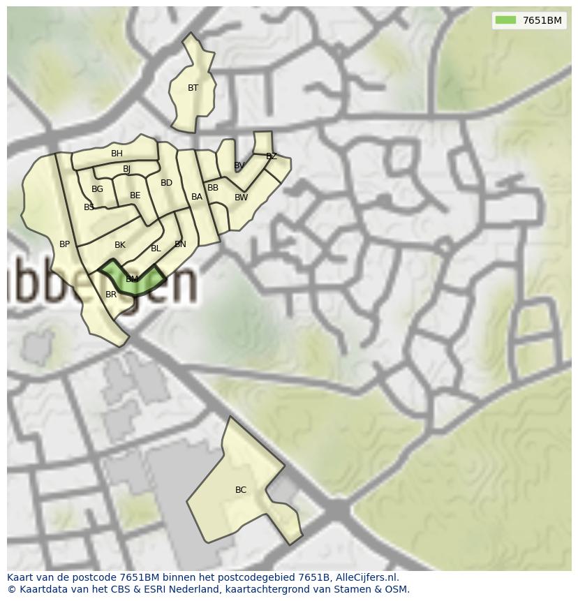 Afbeelding van het postcodegebied 7651 BM op de kaart.