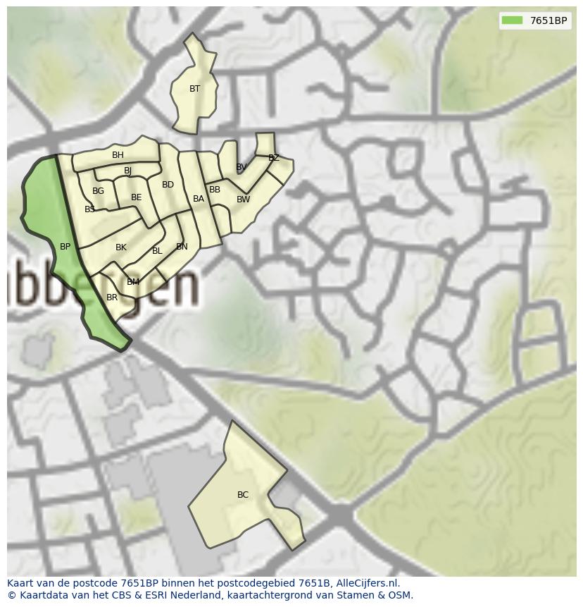 Afbeelding van het postcodegebied 7651 BP op de kaart.