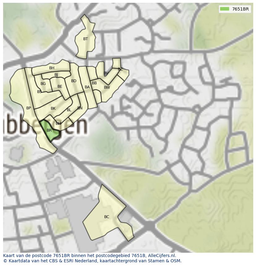 Afbeelding van het postcodegebied 7651 BR op de kaart.