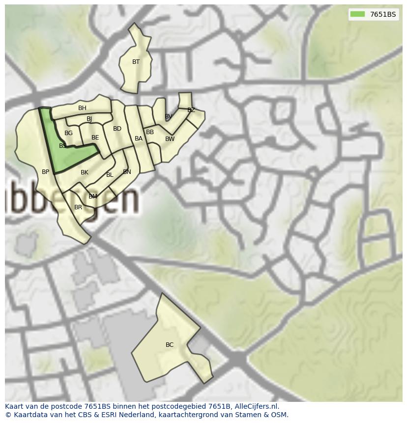 Afbeelding van het postcodegebied 7651 BS op de kaart.