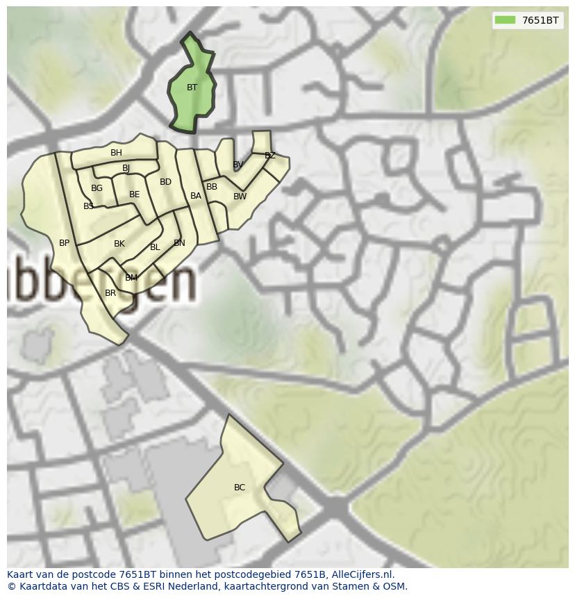 Afbeelding van het postcodegebied 7651 BT op de kaart.