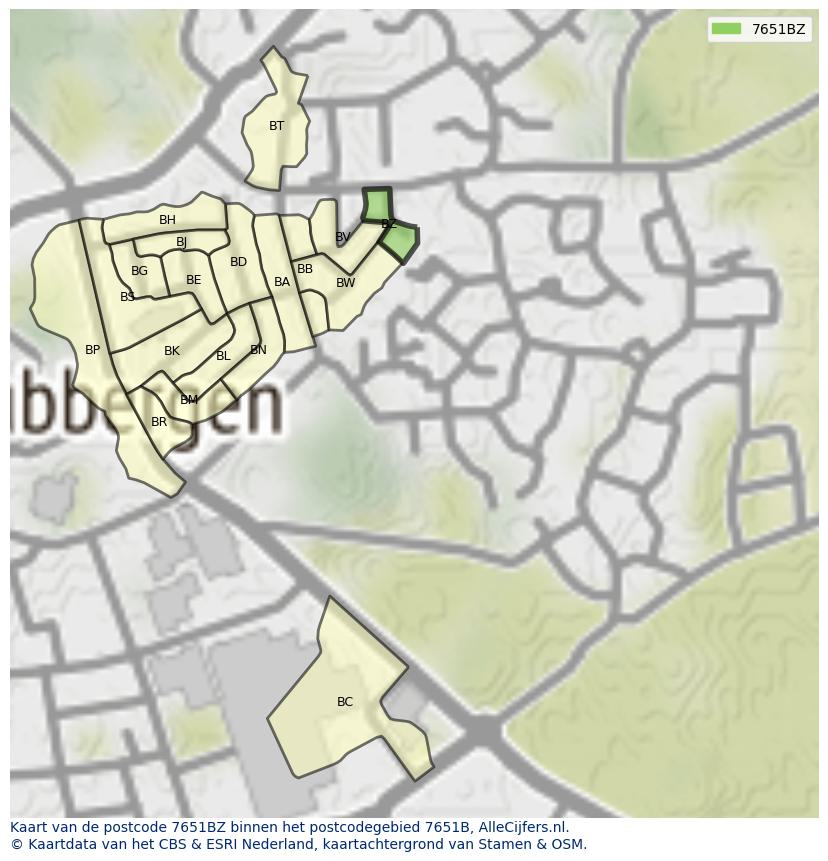 Afbeelding van het postcodegebied 7651 BZ op de kaart.