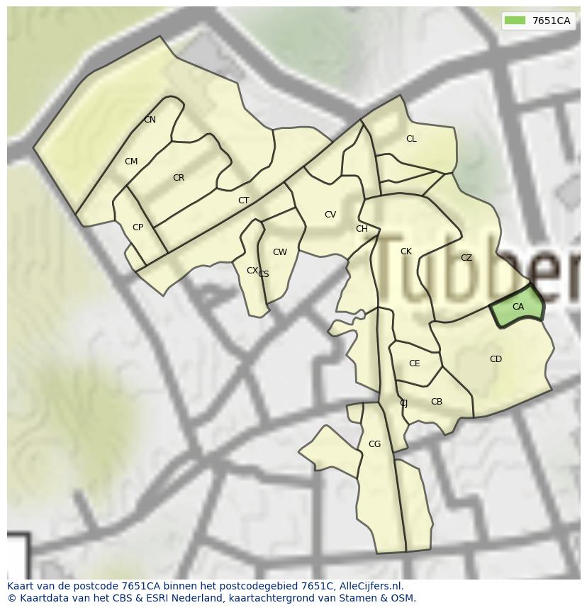 Afbeelding van het postcodegebied 7651 CA op de kaart.