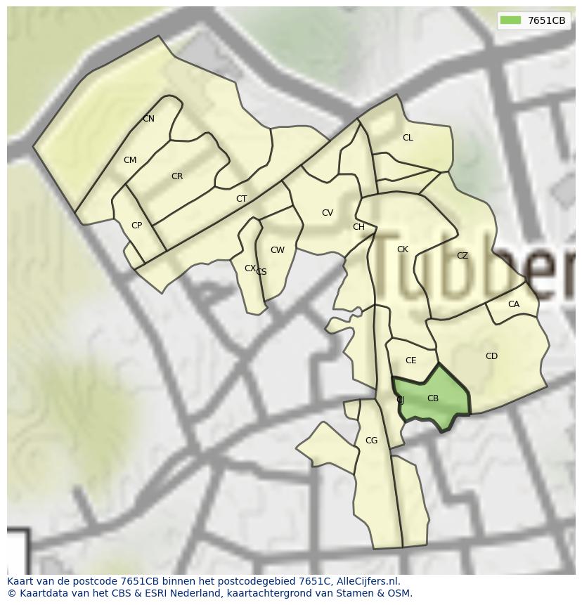Afbeelding van het postcodegebied 7651 CB op de kaart.