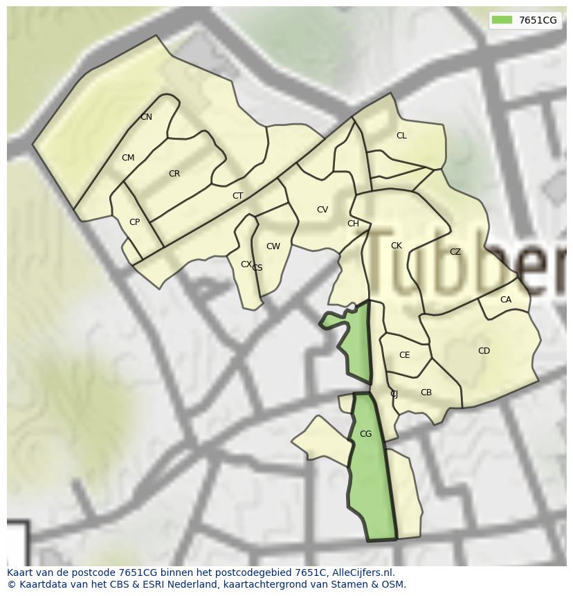 Afbeelding van het postcodegebied 7651 CG op de kaart.