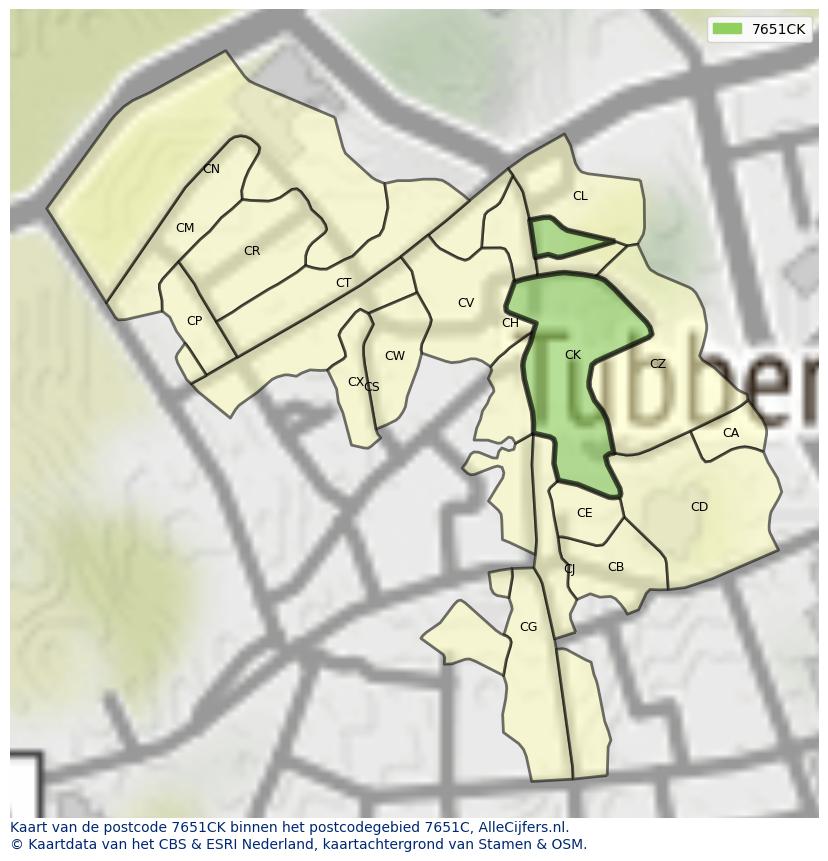 Afbeelding van het postcodegebied 7651 CK op de kaart.