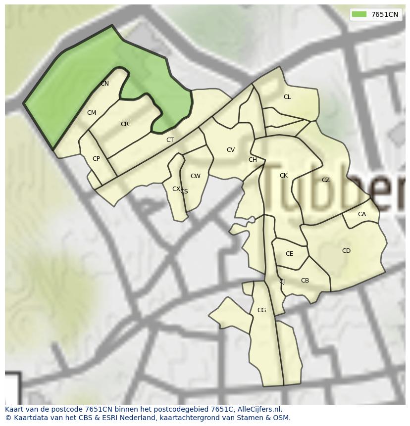 Afbeelding van het postcodegebied 7651 CN op de kaart.